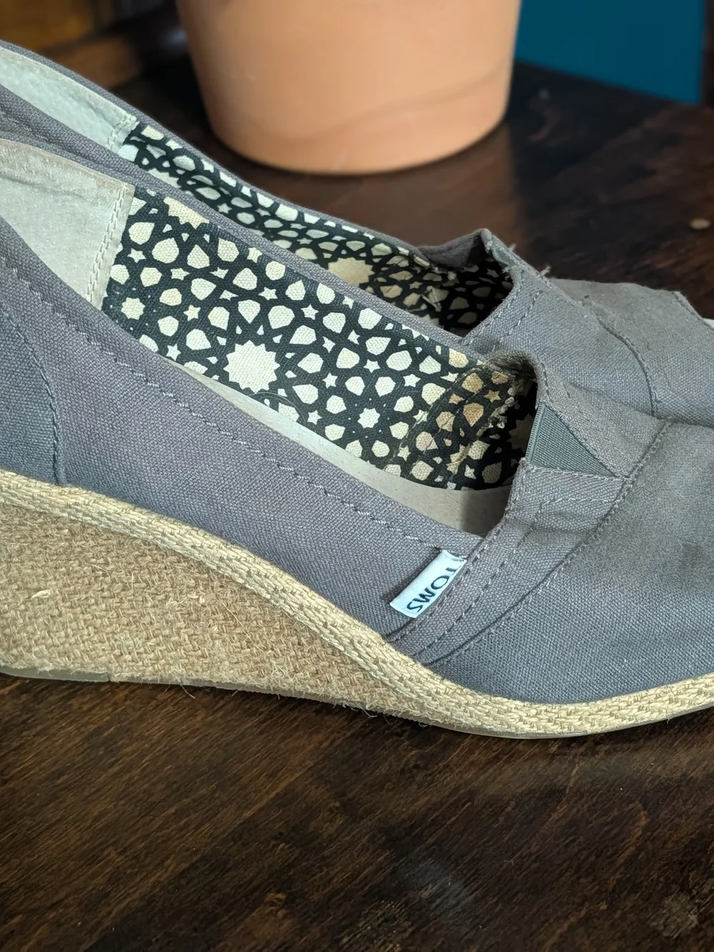 TOMS Women's Gray Canvas Espadrille Wedge